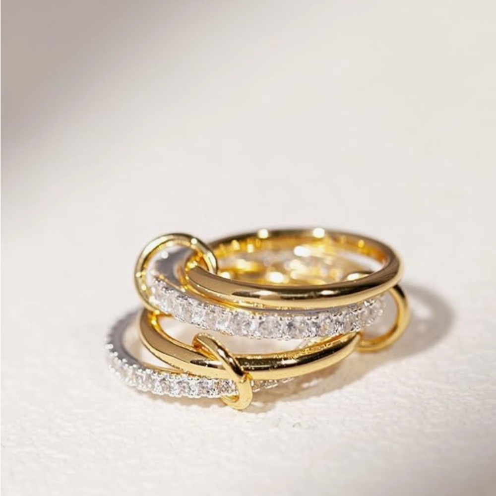 New Gold and Silver CZ Stackable Ring Set, Size 7 1/2